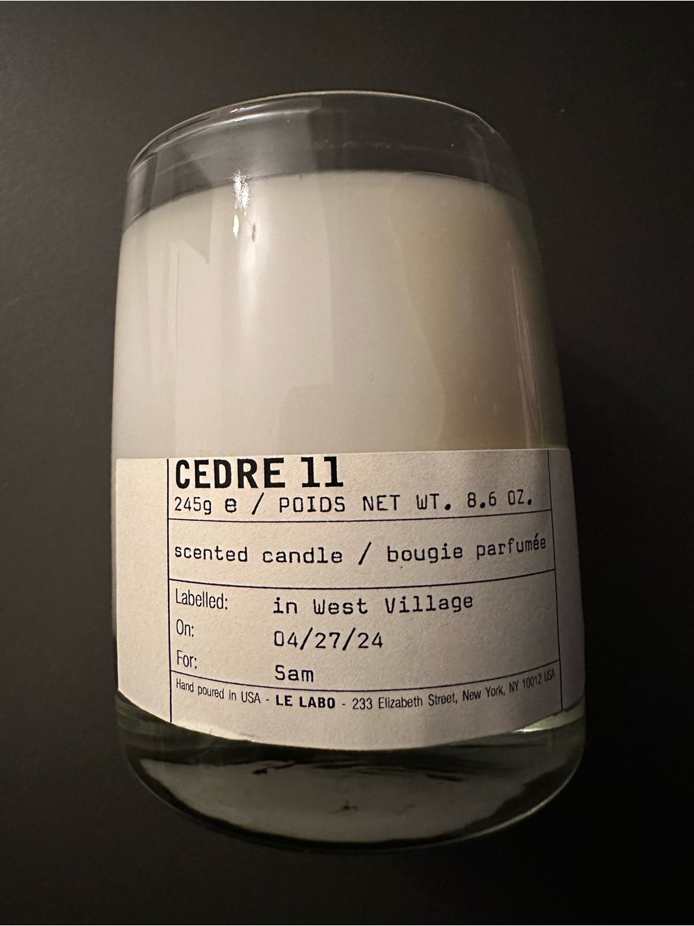 Le Labo - Minimalist White Glass Scented Candle (Unused) CEDRE 11 / CALONE 17